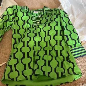 Gretchen Scott green and blue collared top‎ thumbnail 5