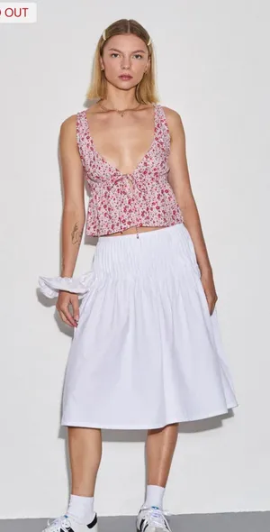 Motel Rocks Asada Pleated Waist Midi Skirt In Poplin White Size Medium NWT thumbnail 1