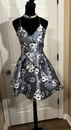 B Darlin Y2K gray floral mini wedding guest dress thumbnail 1