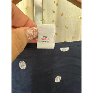 Old Navy 100% Cotton Polka Dot Waist Defined Puff-Sleeve Tie-Wrap Blouse XL thumbnail 6