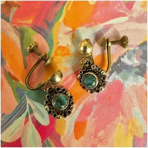 Joy Mexico sterling silver vintage turquoise screw back earrings thumbnail 3