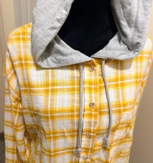 Ultra Flirt Yellow Plaid Hooded Flannel Button-Down Shirt Size XL - NWOT thumbnail 4