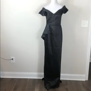 Marchesa Notte Off Shoulder Satin Draped Dress Black Size 0 thumbnail 7