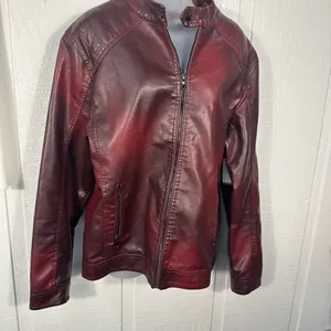 Burgundy Faux Leather Bomber Jacket No Size See Measurements EUC thumbnail 11
