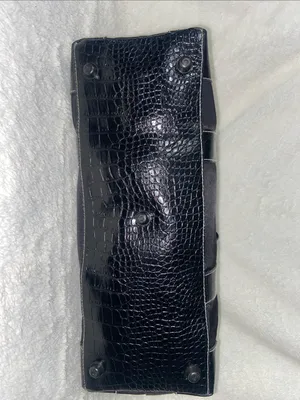 Black Nylon Tote Bag with Croc-Textured Trim thumbnail 4
