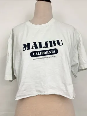 Brandy Melville John Galt Malibu California Graphic Crop Tee - White OS thumbnail 2