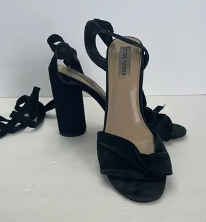 Steve Madden Clary Black Suede Sandals‎ Tie Ankle Strap Heel Womens 9.5 thumbnail 1