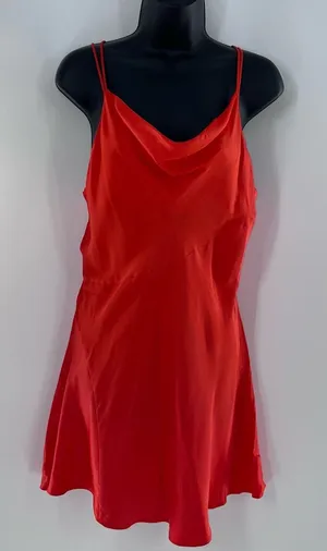 Zara Women’s Bright Orange Chemise Silky Satin Summer Slip Dress-Size L thumbnail 1