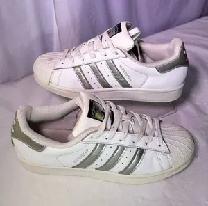 adidas White Sneakers with Silver Three-Stripes - Women's thumbnail 1