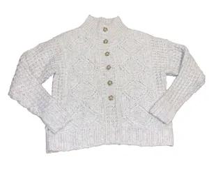 American Eagle Cream Cable Knit Mock Neck Button Sweater XS‎ Cream White Cozy thumbnail 1
