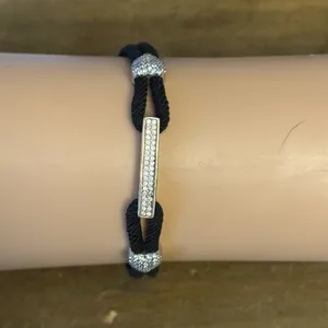 925 silver pave crystal hearts and bar charm cord bracelet thumbnail 3