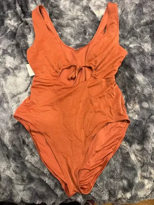 Old Navy Rust Orange Sparkle Bodysuit with Front Keyhole Tie thumbnail 1