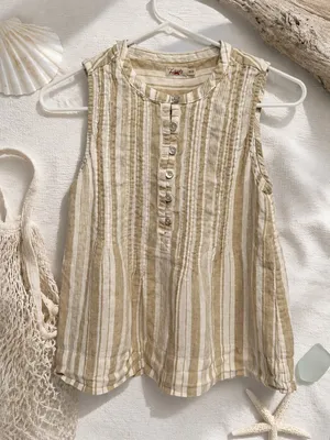 Faherty Isha Linen Tank Top XS Natural Bombay Stripe Sleeveless Coastal Boho thumbnail 3