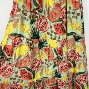 By The River‎ Fruit Print Smocked Midi Dress L Watermelon Lemon Ruffle Tiered thumbnail 4