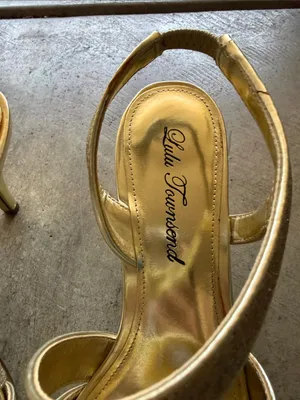 Lulu Townsend Champagne Gold Glitter Multi-Strap Slingback Heels thumbnail 2