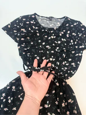 Banana Republic Black Floral Tie-Waist Mini Dress thumbnail 3