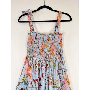 Poupette St Barth Dress Blue Midi Kleid Triny Floral Tank Tiered Smocked Boho XS thumbnail 11