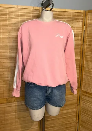 Victoria’s Secret light pink crewneck sweatshirt with white stripe woman’s small thumbnail 1