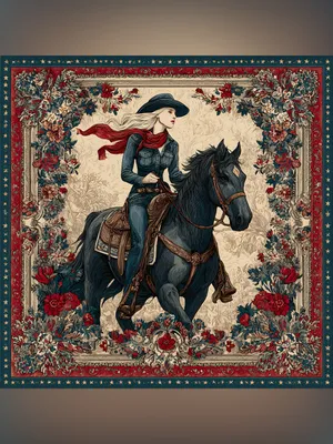 Boutique Midnight Cowgirl Floral Wild Rag Western Black Horse Silky Scarf Bandana NWT thumbnail 2