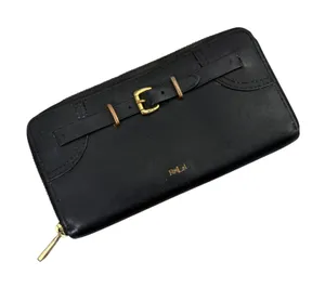 Lauren Ralph Lauren Wallet Womens OS Black Leather Zip Around Buckle Detail thumbnail 1