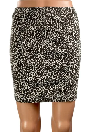 Free People Women's Beige Leopard Animal Print High Waist Mini Pencil Skirt Sz 2 thumbnail 1