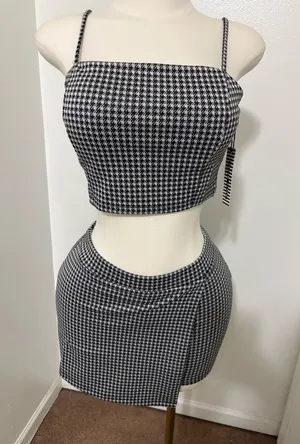 Large Houndstooth crop top and skirt set Multiple thumbnail 1
