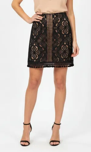 For Love And Lemons Black & Nude Lace Mini Skirt M thumbnail 1