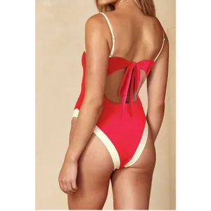 Roevite Red White Contrast High Cut One‎ Piece Swimsuit XL Tie Back Padded thumbnail 2
