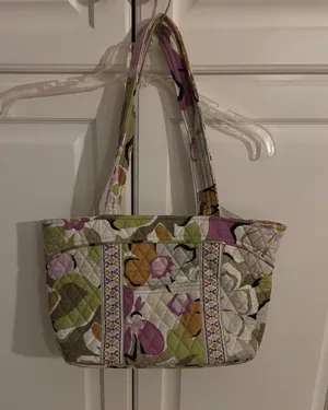 Vera Bradley Mocha‎ Rouge Floral Quilted Cotton Zip Top Tote Bag Shoulder Purse thumbnail 1