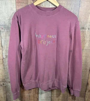 Happiness Project Cozy Embroidered Sweatshirt Small Mental Health Positive Vibe thumbnail 1