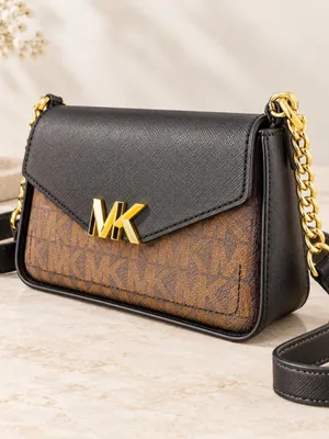 Michael Kors Sylvia Small Logo Flap Crossbody Brown Black NWT thumbnail 3