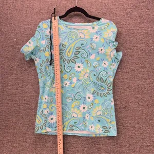 Talbots Skinny Tee M Aqua Paisley Floral Artistic Maximalist Eclectic Artsy‎ thumbnail 9
