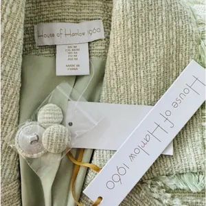 $259 NWT House of Harlow 1960 Pistachio Green Tweed Double-Breasted Blazer M thumbnail 9