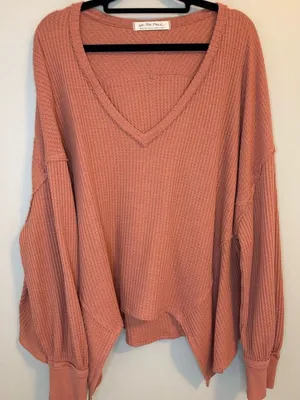 We The Free Thermal Waffle Knit Oversized V-Neck Top Small thumbnail 1