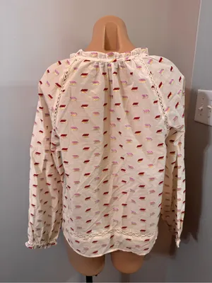 Point Sur J. Crew White Metallic Shirt Top Medium White Embroidered Pink Gold thumbnail 7