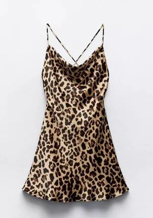 ZARA mini dress cheetah animal print open back evening wedding cocktail party thumbnail 10