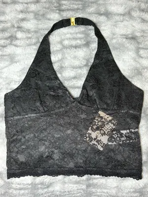 SHEIN BAE Floral Lace Halter Neck Camisole in Black Size M thumbnail 1