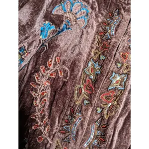 Vtg 1990s Chico's Brown Velvet Boho Embroidered Beaded Hook Closure Jacket 1 M thumbnail 3