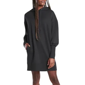 ATHLETA Mala Hoodie Mini Dress-Pullover Women L Black Athletic Versatile Travel thumbnail 2