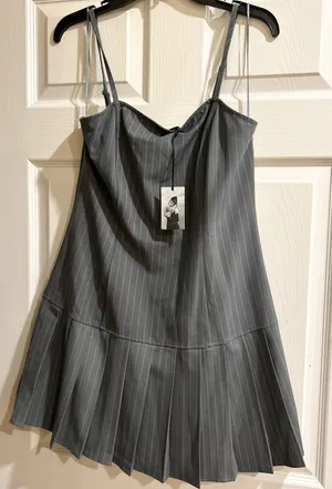 Sincerely Jules Pinstripe Pleated Drop-Waist 90s Vintage Aesthetic Mini Dress L thumbnail 6