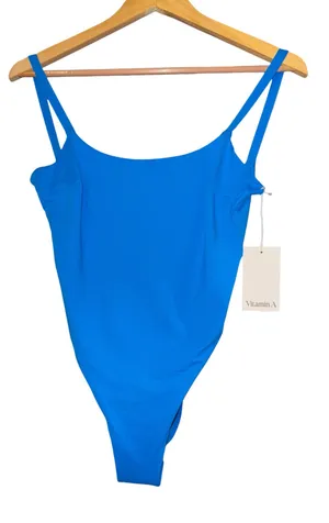Vitamin A‎ Ocean Blue One Piece Swimsuit Open Back Minimalist Luxury Swim NWT S thumbnail 1