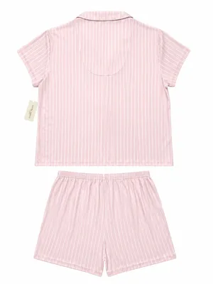 NWT Laura Ashley Pink Striped Oh So Soft Pajama Shorts Set Size Large L coquette thumbnail 2