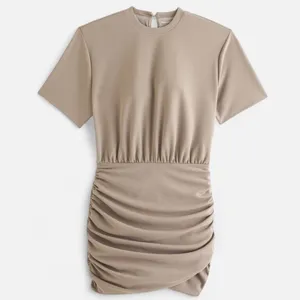 Abercrombie & Fitch Taupe Ruched Mini Dress – Bodycon Short Sleeve Neutral xs thumbnail 8