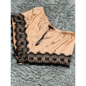 Women’s Satin Tap Shorts Black Lace Trim Lounge Sleep Pajama Pants Beige Size XL thumbnail 3