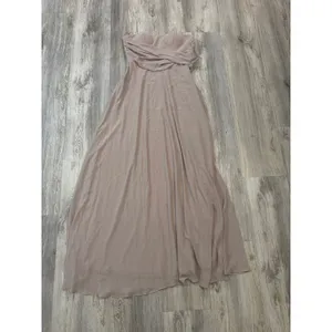 Birdy Grey Kira Chiffon Taupe Convertible One Shoulder Maxi‎ Dress Size Medium thumbnail 2