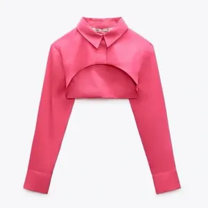 ZARA NWT POPLIN LONG SLEEVES‎ CROP TOP FUCHSIA Shirt 4886/253 M thumbnail 4