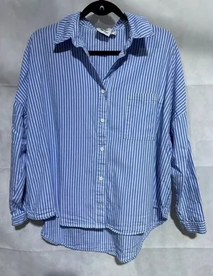 Princess Polly Blue and White Stripe Oversized Button Down Shirt thumbnail 1