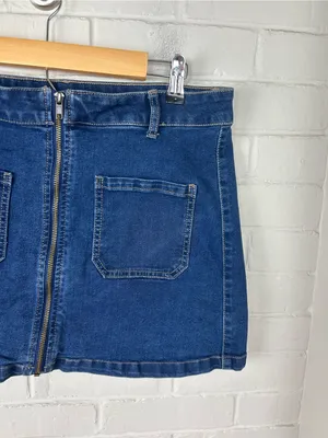 Sincerely Jules Front Pocket Zip Up Denim Mini Skirt Size 30 Blue thumbnail 5