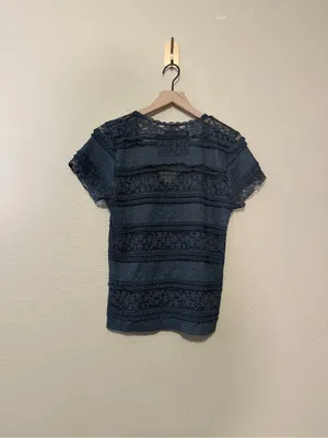 POL V-NECK LACE SHORT SLEEVE TOP Grey Size Large thumbnail 7