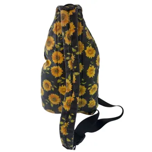 Sunflower Canvas Sling Backpack Black Yellow Floral Crossbody Shoulder Bag thumbnail 2